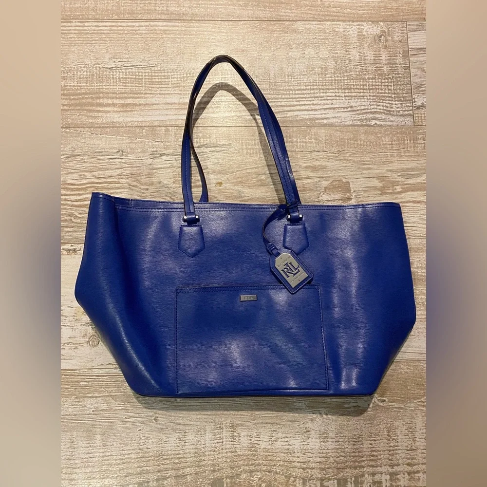 Ralph Lauren Lowell Iris cobalt blue large leather tote bag - Picture 1 of 16